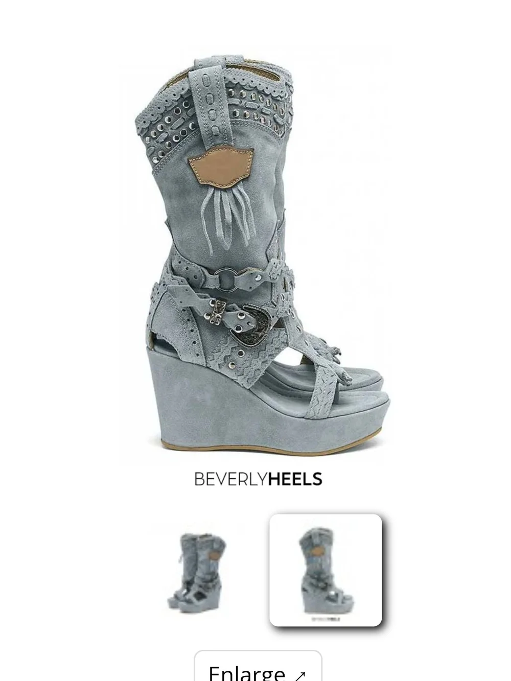 Women's Light Gray Suede Studded Wedge Sandal Boot